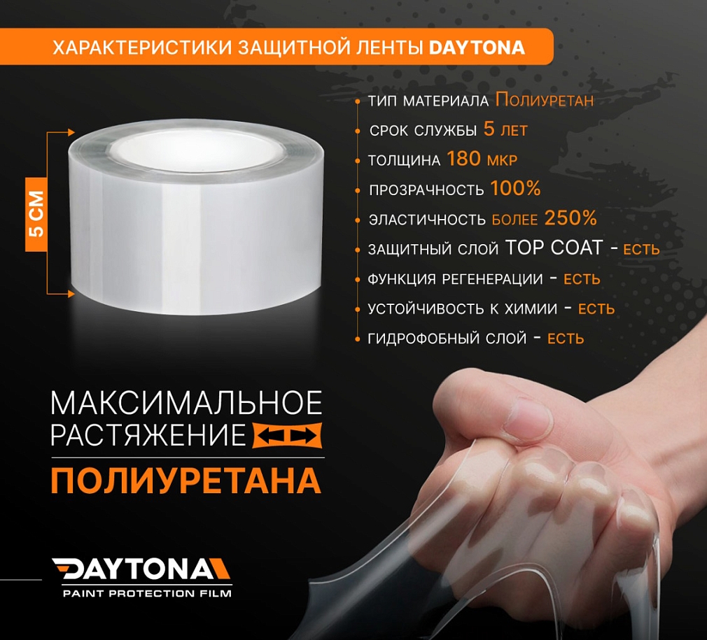 Полиуретановая защитная лента DAYTONA PPF S300 ширина 5см (длина 5 м)